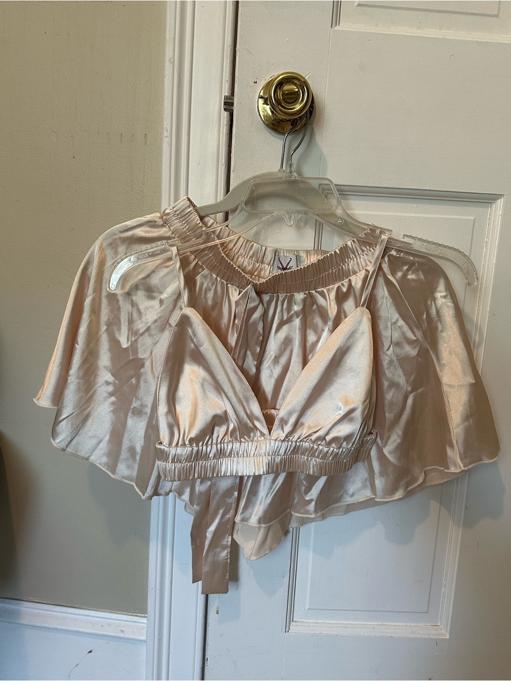 Satin Crop Bralette & Cape Set - Champagne